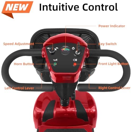20 Miles 4 Wheels Mobility Scooter for Seniors/Adults Up to 300LBS,350W Electric Wheelchair Detachable Lithium Battery,Dual Baskets,Rotating Seat,with Taillight, USB Charging, Red 18AH 6