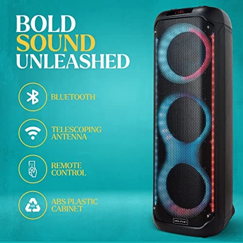Dolphin KaraokeBox 380: Triple 8" Bluetooth Party Speaker – Powerful Sound System, Long-Lasting Rechargeable Battery, LED Lights, 35-Inch Tall, Portable Design, AUX/USB/TF/Bluetooth Connectivity 6