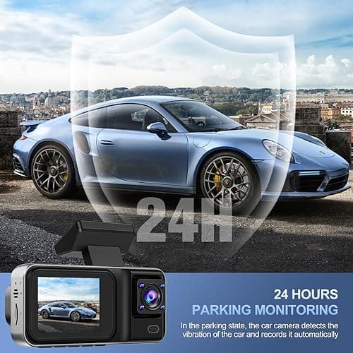 4K 3 Channel Dash Cam with 64GB Card, 4K+1080P+1440P Dash Cam Front and Rear Inside, Dash Camera for Cars with, Loop Recording, Motion Detection, 24H Parking Mode, Super Night Vision 6