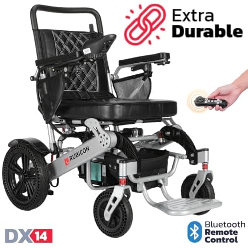 Rubicon DX14 - Longest Range 30 Miles, Airline Approved Electric Wheelchair, Dual 12AH Lithium Batteries, 2x300W Motors, Leather Cushion, Foldable, Lightweight & Powerful (Model20) 7