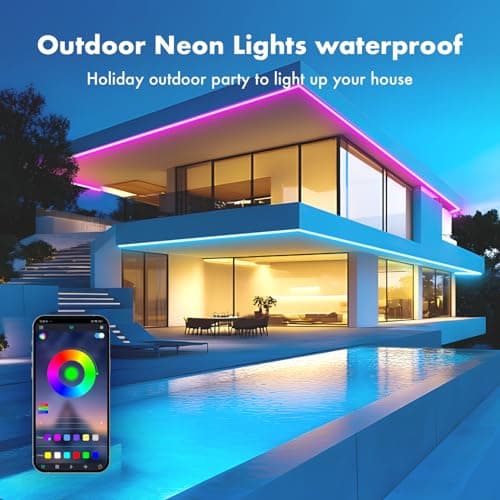 SILFU Neon Rope Lights, 50FT RGB LED Strip Lights, Waterproof IP67 LED Lights for Bedroom, DIY Design, Music Sync, 44 Key Remote Control, Multiple Modes for Bedroom, Holiday Decoration 7