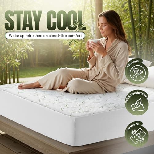 Utopia Bedding Waterproof Mattress Protector Queen Size Bed, Premium 200 GSM Bamboo Viscose Cooling Mattress Cover, Soft and Breathable, Fitted Style with 17 Inches Deep Stretchable Pockets 5
