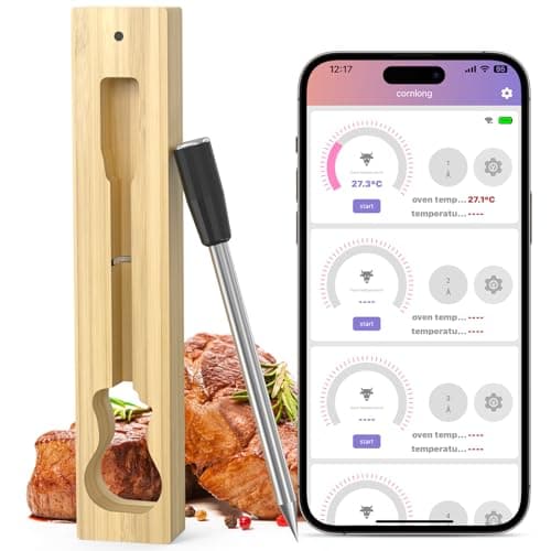 Smart Bluetooth Wireless Meat Thermometer: Instant Read Food Thermometer ±1°F Accuracy|IPX7 Waterproof|572°F Heat Resistance|Oven Safe, APP Digital Probe Thermometer for Grilling Smoking Cooking BBQ