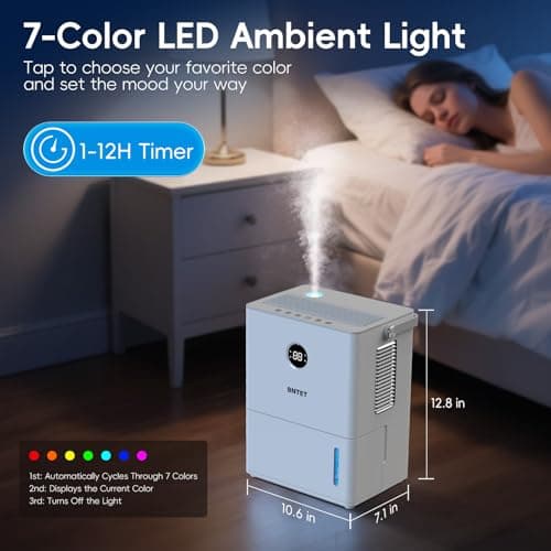 BNTET 2-in-1 Dehumidifier and Humidifier Combo, 68 oz Tank with Auto Shutoff, Smart Humidity Control, 30-Second Rapid Dehumidification, 12H Timer, 7-Color LED Light for Home Use 5