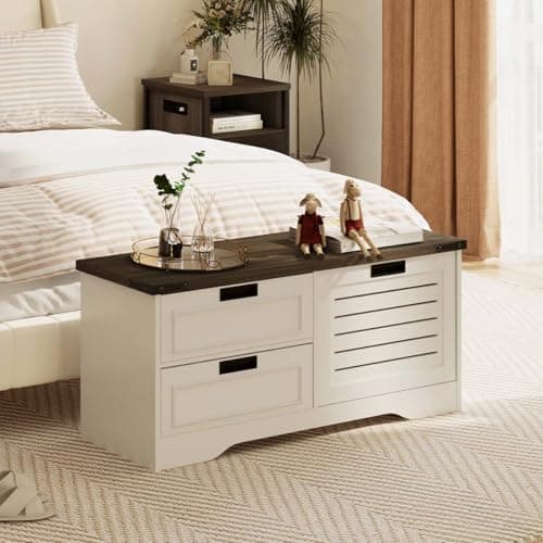 FATORRI Shoe Storage Bench with Flip Drawer, Wooden Entryway Bench, Modern Shoe Cabinet with Removable Drawers for Hallway, Living Room (Walnut Brown & White Oak) 8