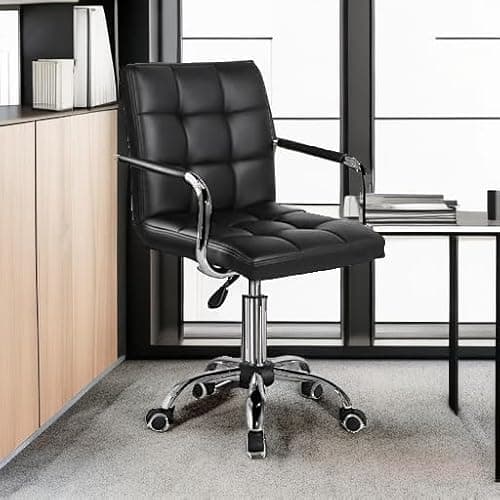 Yaheetech Desk Chair - Office Chair with Arms/Wheels for Students Swivel Faux Leather Home Computer Black 5