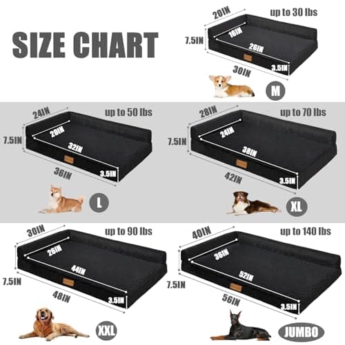Patas Lague Orthopedic Dog Bed Large Sized Dog 36''X24'', Waterproof L Bolster Medium Pet Sofa Beds with Removable Washable Cover, Soft Comfortable Pet Couch Crate Mat with Nonskid Bottom, Black 5