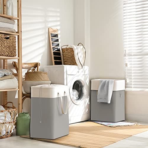Simple Houseware 75L Collapsible Laundry Hamper, Rectangle Cotton Basket with Drawstring Closure and Handles, Gray 6