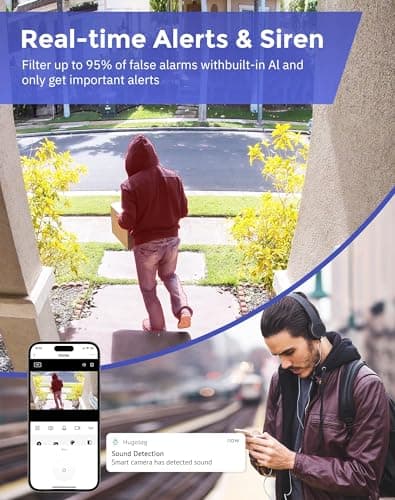 Hugolog 3K 5MP Light Bulb Security Cameras Wireless Outdoor-2.4GHz Cameras for Home Security Indoor with AI Sound Processing&Motion Detection,Color Night Vision,Auto Tracking,Siren Alarm,2-Way Talk 9