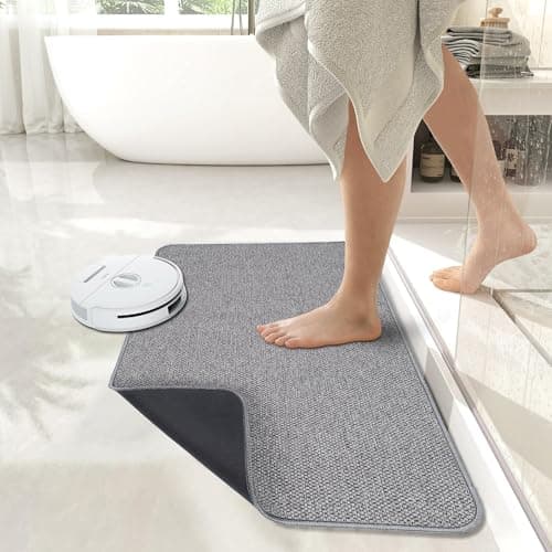 Bath Mat,Ultra Thin Bathroom Rugs,Rubber Bath Mats for Bathroom,No Slip Bath Rugs,Quick Dry,Machine Washable,Low Pile,Absorbent,Shower Outside,Sink,Home Decor Accessories.Grey,1'5"x2'3"(17x27Inch) 6