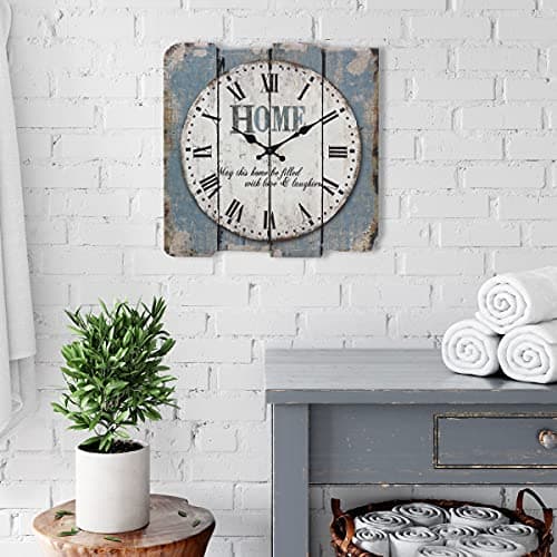 Stonebriar Square 15" Rustic Farmhouse Worn Blue and White Roman Numeral Battery Operated Wall Clock 7