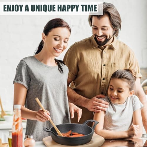 Sliner 4 Sets Mini Cast Iron Skillet Small Cast Iron Plates Skillet with Wooden Base Small Round Pan Fajita Plate Pot for Baking Cooking(6.3 Inches) 6