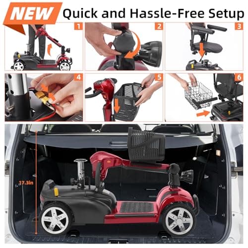 20 Miles 4 Wheels Mobility Scooter for Seniors/Adults Up to 300LBS,350W Electric Wheelchair Detachable Lithium Battery,Dual Baskets,Rotating Seat,with Taillight, USB Charging, Red 18AH 5