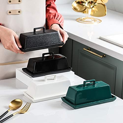 Sizikato Porcelain Butter Dish with Lid, Matte Black-7.5 inch 4