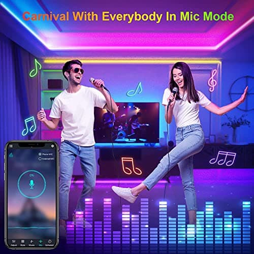 GOADROM LED Strip Lights Waterproof, Ultra Brighter 300LEDs IP65 Color Changing LED Lights for Bedroom,Built-in-Mic,Music Sync LED Light Strips,Phone Smart Controlled(APP+Remote +Mic/16.5ftx1) 5