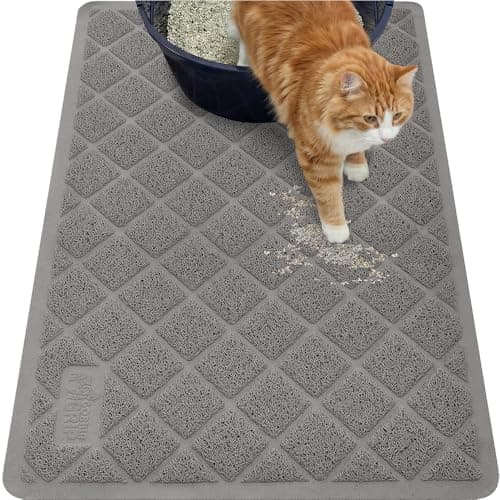 GORILLA GRIP Cat Litter Box Mat, 35x23, Cushioned Coil Mesh Litter Trapping Mats, Scatter Control Supplies for Less Mess, Phthalate Free, Ultra Deep Catch Grooves, Rinse or Vacuum to Clean, Gray