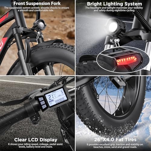 Funhang Electric Bike for Adults, 1000W Peak Ebike, 25MPH 60Miles Electric Mountain Bike, 26" Fat Tire Electric Bicycle with 48V 13AH Battery, Front Suspension,7 Speed, Rear Rack, UL 2849 Certified 5
