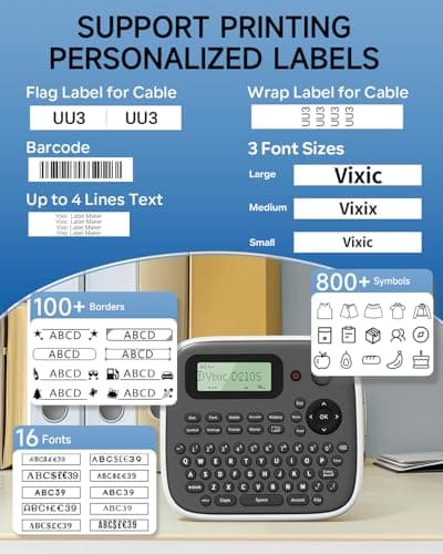 Vixic Label Maker Waterproof-Labels, Label Maker Machine with Tapes, D210S Portable Label Makers with Keyboard Powered by Type-C, Handheld Labeler Machine for School Office Organization 5