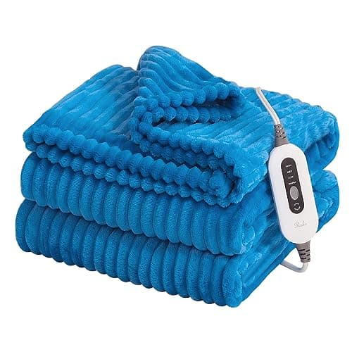 Heated Blanket Throw - 50" x 60" Electric Blanket with 4 Fast Heating Levels & 3 Hours Auto Off, Soft Flannel Heating Blankets for Home Office, Machine Washable, Blue