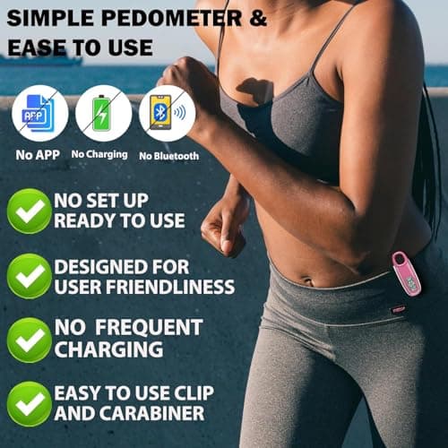 3D Pedometer for Walking with Removable Clip and Carabiner Simple Step Counter for Walking Accurate Clip On Step Tracker for Men Women Kids (Pink) 6