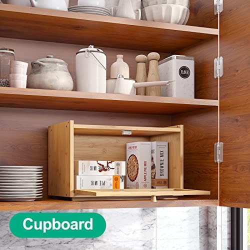 kiplant Large Bread Box for Kitchen Counter, Bamboo Bread Storage Container with Wavy Arcylic Transparent Door, Bamboo Wooden Farmhouse Bread Box for Your House 6