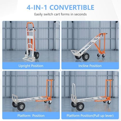 4 in 1 Convertible Hand Truck, Folding Hand Truck Dolly Cart with Solid Wheel, 1000LBS Heavy Duty Aluminum Hand Dolly for Logistics, Shopping, Home, Office Moving 5