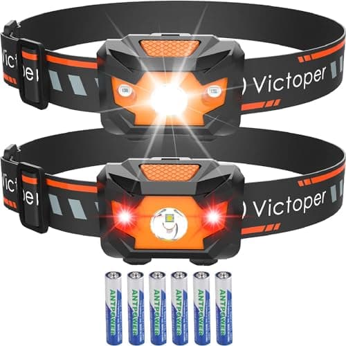 Victoper 2 Pack LED Headlamp, 1100 Lumen Bright Lightweight Head Lamp with 4 Mode, IPX5 Waterproof Head Light with Red Light for Running Fishing Hiking Camping, Outdoor Head Flashlight for Adults Kids