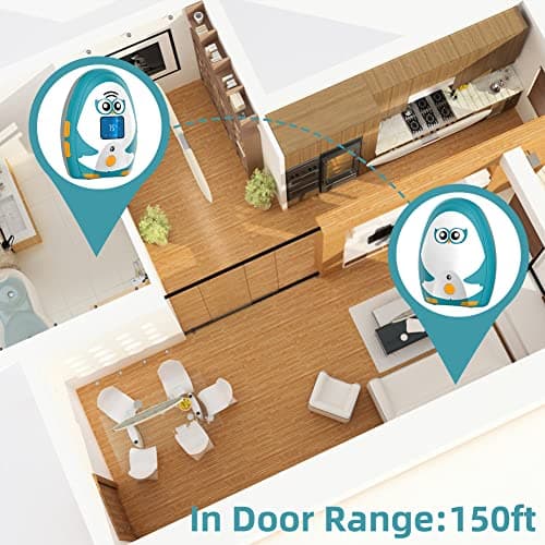 TIMEFLYS Audio Baby Monitor OL Portable, Talk Back Intercom, Long Range up to 1000 ft, Temperature Monitoring and Warning, Lullabies, Vibration, LCD Display, 2 Cables 2 Sets of Rechargeable Battery 5