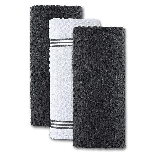Infinitee Xclusives Premium Kitchen Towels – Pack of 3, 100% Cotton |15 x 25| Inches Absorbent Dish Towels - Terry Kitchen Dishcloth Towels - Grey Dish Cloth for Household Cleaning 8