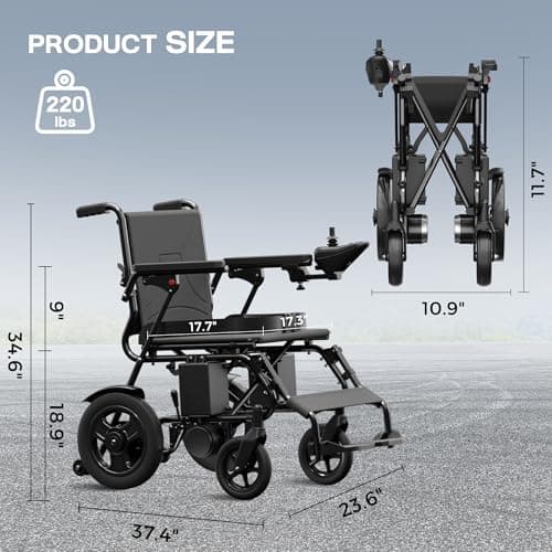 AIRHOT Foldable Electric Wheelchair for Adults, 15 Miles Long Travel Range Power Wheelchair, 300LBS Weight Capacity, All Terrain Motorized Wheelchair for Seniors Portable 9