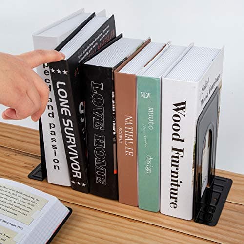 Jekkis 20pcs Metal Bookends for Shelves, 6.6"x 5.7"x 5" Black Heavy Duty Book Ends for Nonskid Bookend Supports Plain Large Bookends, Library Office Home, 10 Pair 6