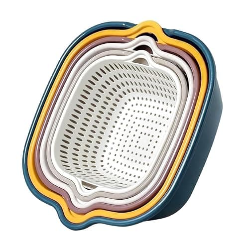 6-Piece Vegetable Washing Basket Set – 2-in-1 Colander and Bowl Set | Stackable Kitchen Strainer | BPA-Free Food Strainer for Fruits, Veggies & Pasta | Safe & Space-Saving Meal Prep.