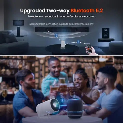 [Two-Way Bluetooth 5.2] Mini Portable Projector 1080P HD Multi-Angle Projection, Tecaki Smart Projector with 180°Rotatable Mount Auto Keystone Correction Long Lens Life (White2) 7