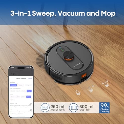 eitton Robot Vacuum and Mop with Mapping, LiDAR Navigation Robotic Vacuums with 5000Pa, Self-Recharging, Wi-Fi/App/Alexa Control,No-Go Zones, Ideal for Pet, Hard Floors, Carpet 5