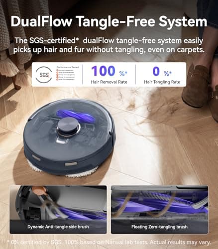NARWAL Freo Z10 Ultra Robot Vacuum and Mop Combo, Dual RGB Cameras and Chips, AI Avoidance, 8N Corner to Edge Deep Cleaning, Dry-Wet Separation, 18000Pa, Hot Water Wash & Self-Emptying, Gray 8