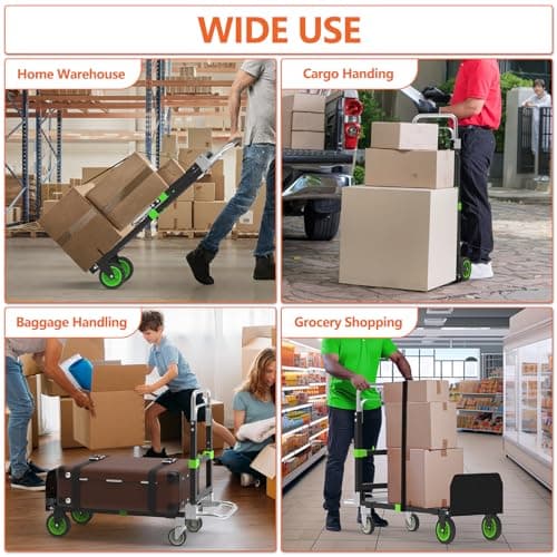 3 in 1 Heavy Duty Folding Hand Truck, Convertible Portable Steel Dolly with Telescopic Handle, Foldable Utility Cart with Rubber Wheels, 500 LB Capacity 5