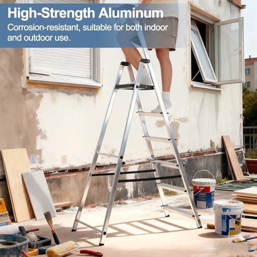 DUMOS 6 Step Ladder, 330lbs Folding Step Stool with Anti-Slip Wide Pedal Handrails, Aluminum Stool Ladders, Safety Household Ladder for Home Kitchen Courtyard Outdoor 5