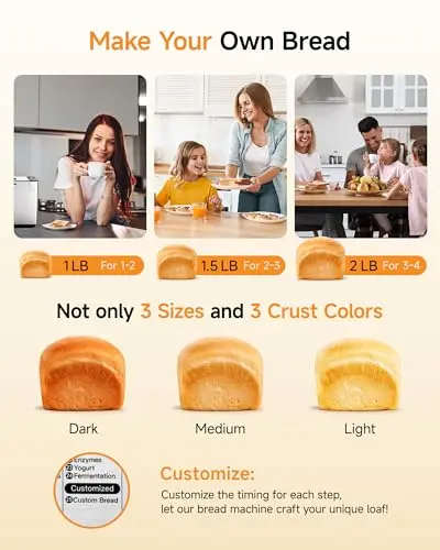 Gleedelish 2LB Bread Maker Machine, 25 in 1 Programmable Bread Maker, Bread Machine with Fruits & Nuts Dispenser for Beginner, Breadmaker with Nonstick Ceramic Pan, Gluten-Free, Recipe, Gifts 5