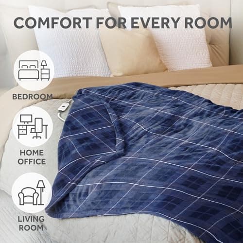 Sunbeam Royal Ultra Rodeen Blue Plaid Heated Personal Throw / Blanket, Cozy-Warm, Adjustable Heat Settings 5