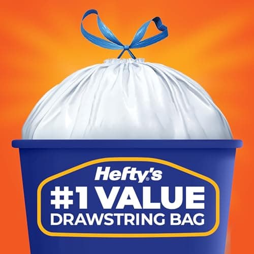 Hefty Strong 13 Gallon Trash Bags, Tall Kitchen Trash Bags, UnscentedLarge Trash Bags with Drawstrings, Durable Closure, Resists Leaks, Punctures, and Tears, White, Unscented, 90 Bags 7
