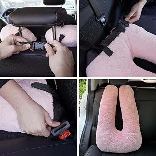 Atablyn Pink Soft Cotton Travel Neck Pillow -Ergonomic Support for Child and Adult Car Seats, Cozy Compact Pillow for Long-Distance Travel Essentials 5
