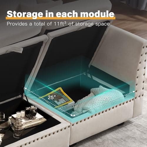 MAHOMICO 110" Modular Sectional Sofa 6 Seat Modular Couch with Storage, Memory Foam, Convertible Sectional Couches for Living Room, U Shaped Comfy Modular Sofa with Vintage, Beige 5