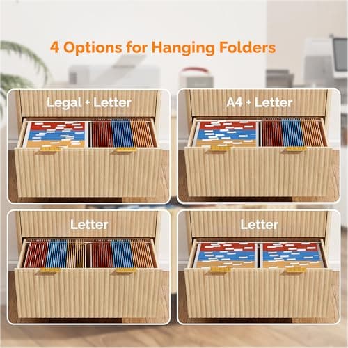 VINGLI 2 Drawer File Cabinet, Home Office Filing Organizer, for Letter Legal A4 Size File Folder Storage, Modern Style Fluted Design, Wood Lateral Filing Cabinet, Printer Stand, Archivador (Oak) 9