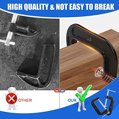 8 Pcs C Clamp 4 Inch Heavy Duty Steel C Clamp Set Cast Iron Frame Sliding T-Handle More Stability Massive Clamps for Woodworking, Welding, Building, Automotive Applications (Black) 5