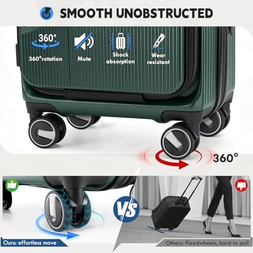 RAINSMORE Carry on Luggage 20 Inch Expandable, Airline Approved Carry on Suitcase Top Opening Hard Shell Rolling Travel Luggage with TSA Lock & Spinner Wheels, Green 7