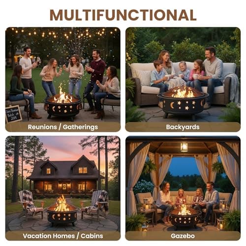 Fire Pit - 32-Inch Outdoor Wood Burning Firepit with Screen, Poker, and Cover - Outdoor Fire Pits for Backyard, Deck, or Patio by Pure Garden (Black) 5