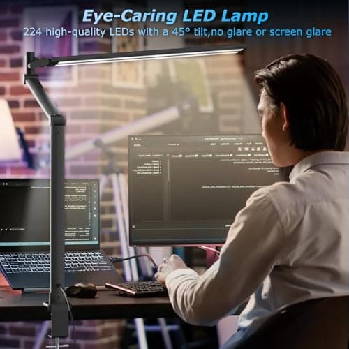JELIMOV LED Desk Lamp for Home Office, Eye Caring Architect Desk Light with Remote, Dual Screen Computer Monitor Light with Stepless Dimming, Stepless Color Temp, Memory Function for Study, Dark Black 6