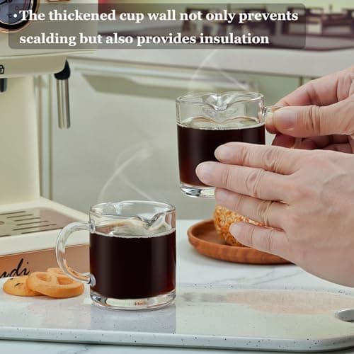 Ackers Clear Espresso Cups Set of 2,4 OZ Double Spouts Cups,Milk Cup with Handle, Espresso Accessories for Machine, Small 6