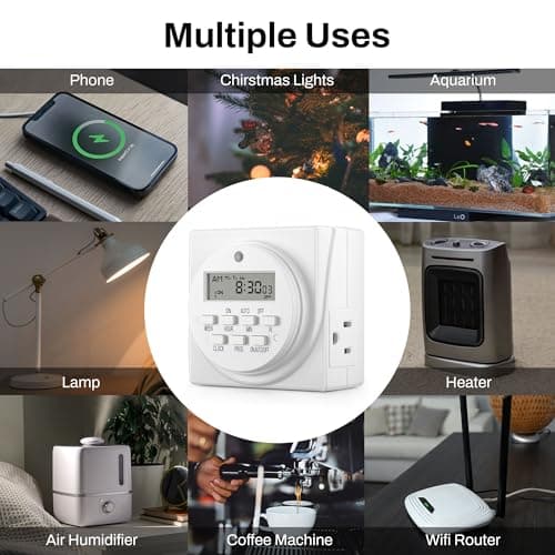 BN-LINK Indoor Digital Timer Outlet, Dual Outlet 7 Day Programmable Light Switch, 3 Prong Plug in Timers for Electrical Outlets, Lamps, Fans, 8 On/Off Programs, 1 Pack, 15A/1875W, ETL Listed 7
