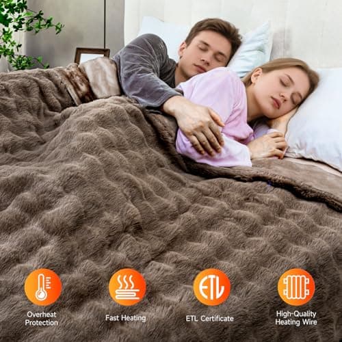 TiMiCalda Heated Blanket Electric Throw- 50"x60" Soft Thick Bubble Electric Blanket for Sofa with 5 Heat Levels & 4 Hours Auto-Off Overheat Protection, Warm Cozy Gifts, Beige 8